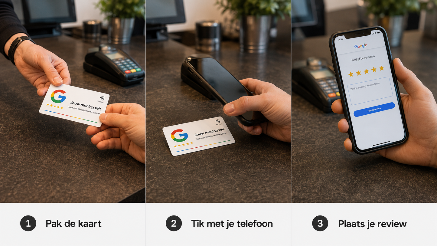 Werking van de Google Reviewkaart in drie stappen
