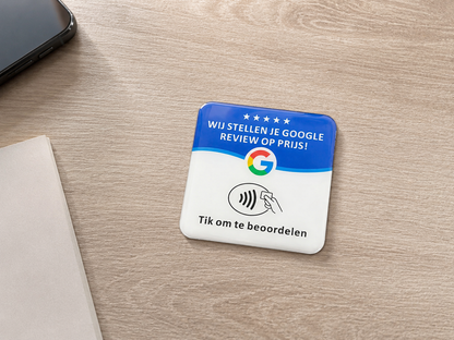 Reviewtje baliebordje met NFC — Wij stellen je Google review op prijs