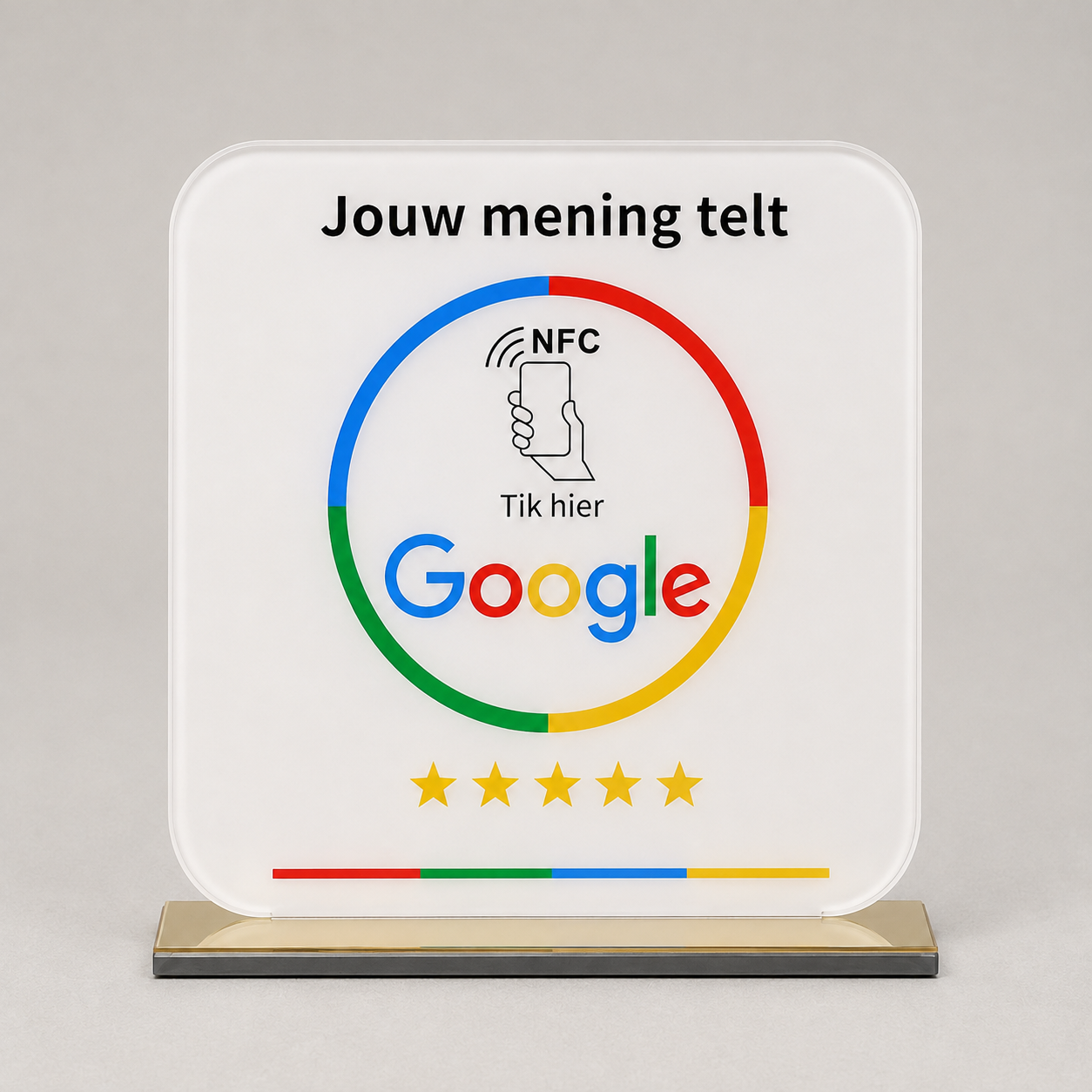 Premium Google Review Display met goudkleurige voet