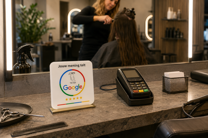 Premium Google Review Display in een kapsalon