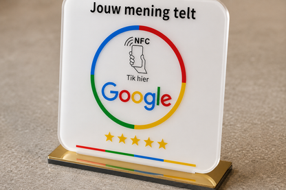 Detail van het NFC-ontwerp op het Google Review Display