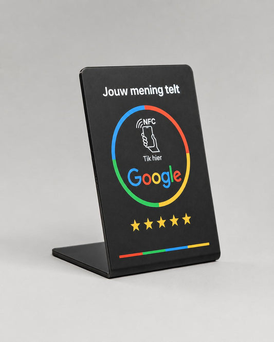 Google Review Display Zwart schuin van voren