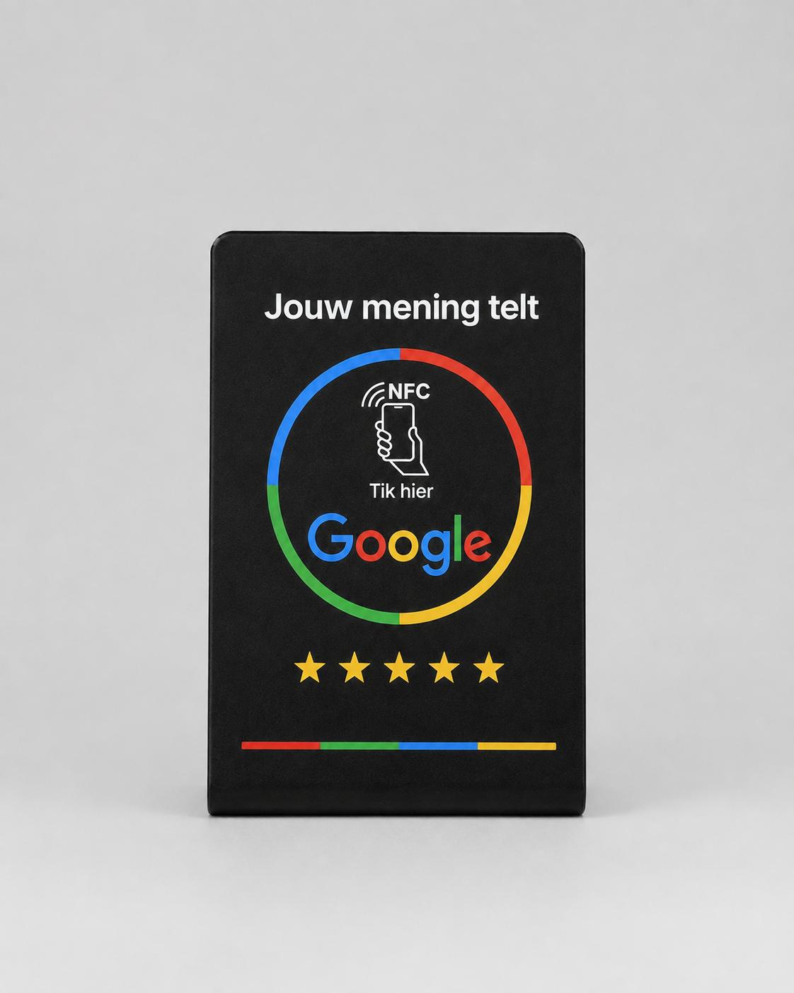 Google Review Display Zwart, close-up frontaal