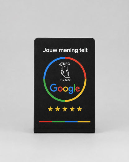 Google Review Display Zwart, close-up frontaal