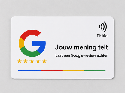 Google Reviewkaart met NFC op een lichte ondergrond
